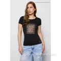 Damen Basic Leopard Print Kurzarm T-Shirt